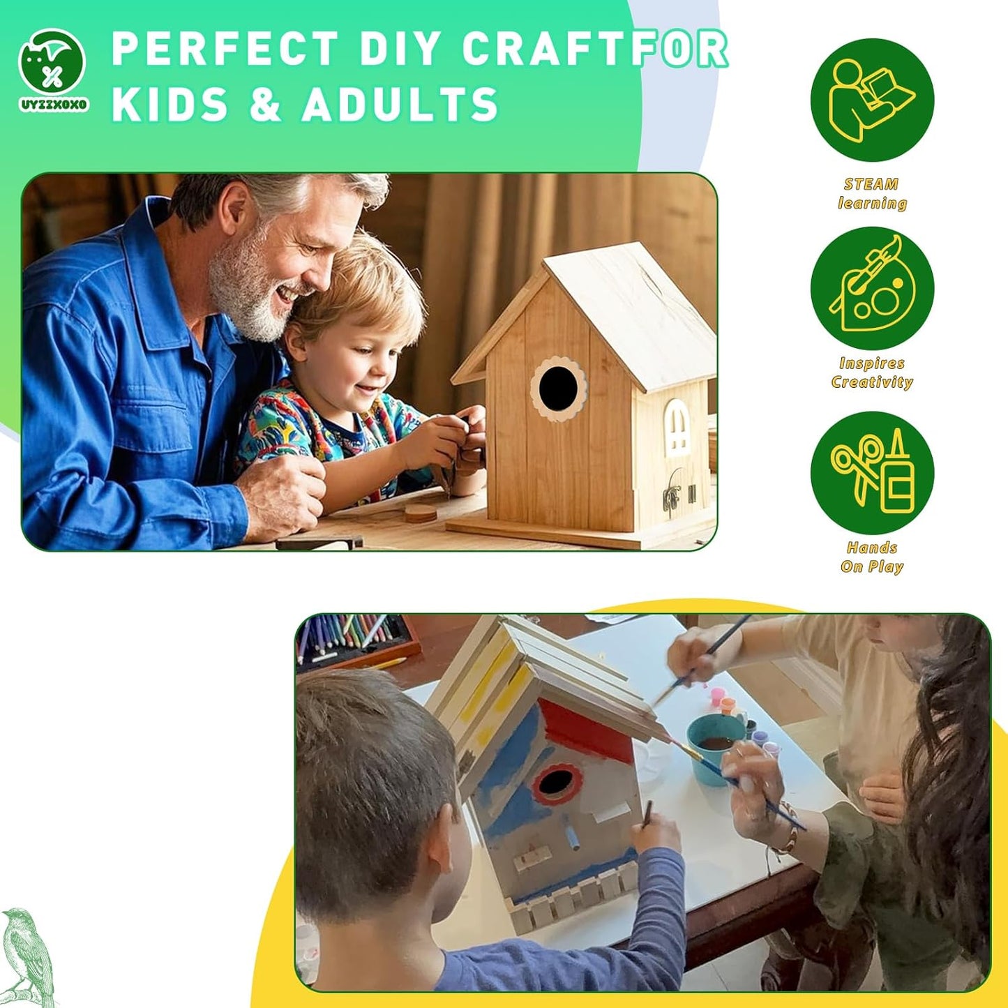 Large Wood Bird Houses for Outside Clearance,Woodworking Adult Crafts & DIY Bird House Kit, Build it Yourself Birdhouse for Adults and Kits, Hanging Birdhouse for Garden Yard Decor Gifts (1 Pack)
