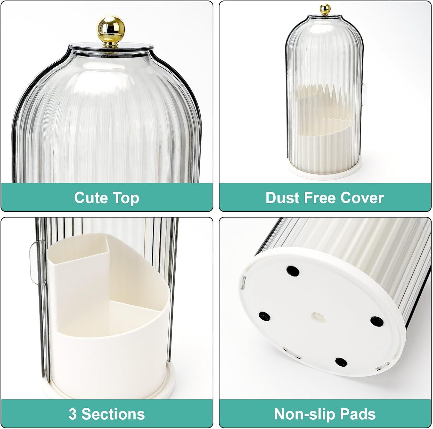 Toothbrush Holders with Sliding Lid, Rotating 3 Slots Bathroom Organiz