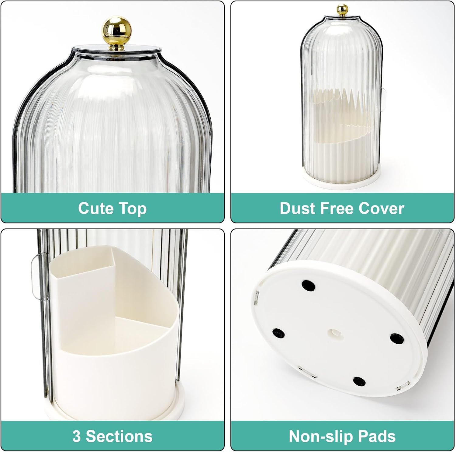Toothbrush Holders with Sliding Lid, Rotating 3 Slots Bathroom Organiz