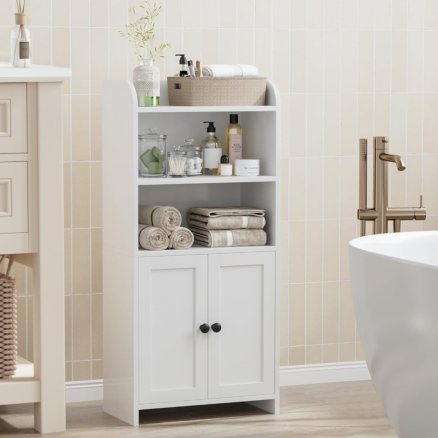 Homhedy Small Bathroom Storage Cabinet, Freestanding Toilet Paper Stor