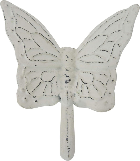 Foreside Home & Garden Rustic Antique White Metal Butterfly Wall Hook