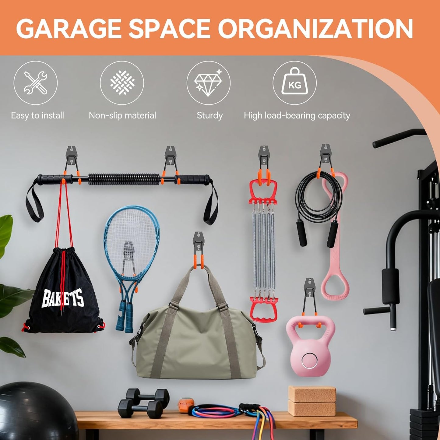 Garage Hooks Heavy Duty, 14 Pack Utility Steel Garage Storage Hook with Straps, Wall Mount Tool Organizer Hooks for Hanging Bike, Ladder and Garden Tools