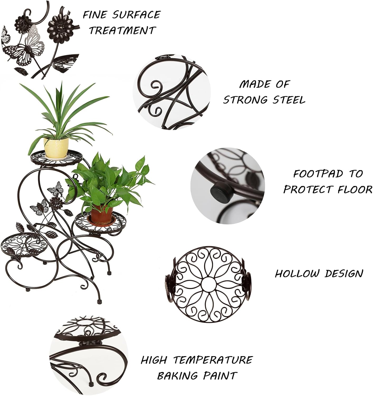 HLC 3 Tier Tall Plant Stand Outdoor Flower Stand Flower Pot Holder Dis
