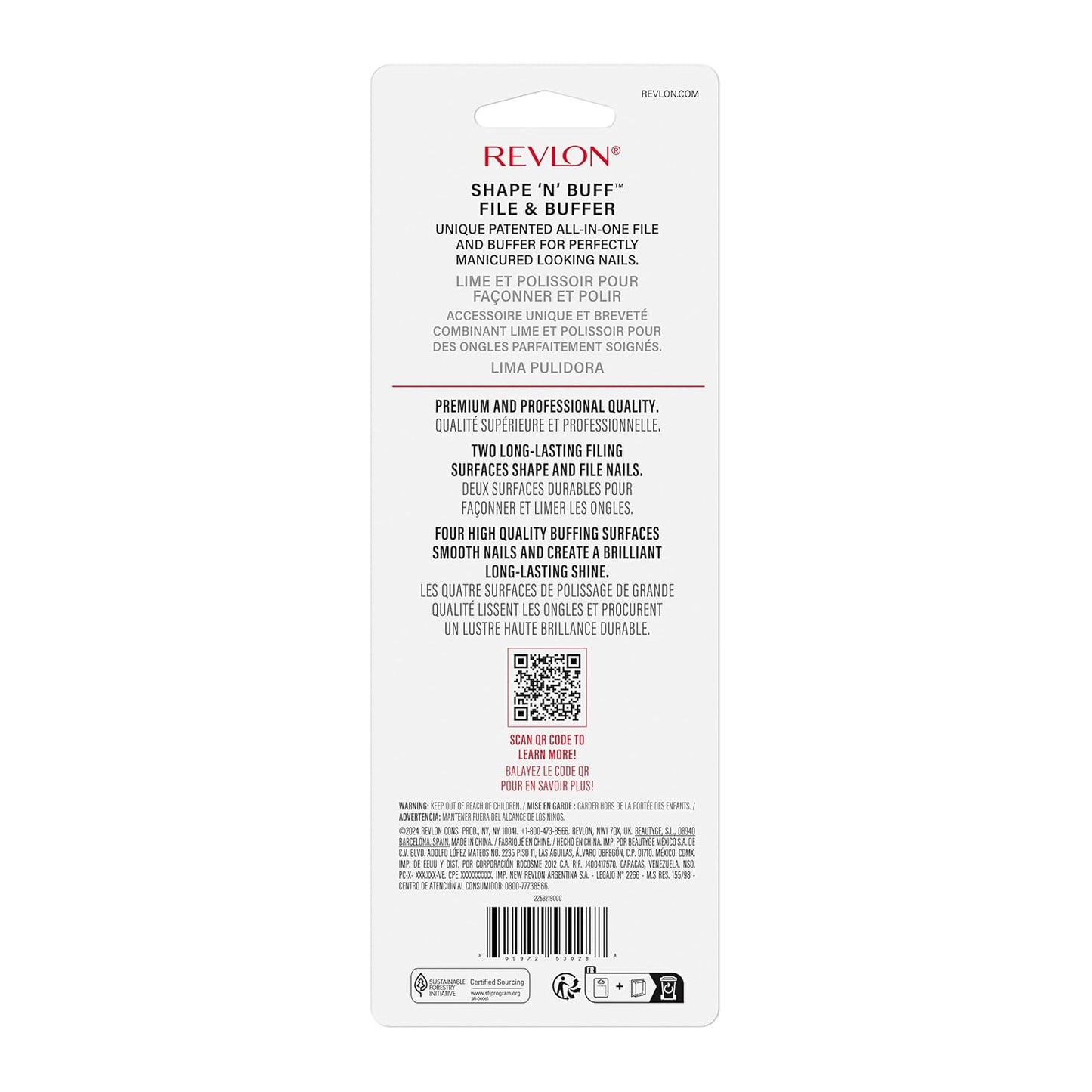 Revlon Shape 'N' Buff Nail Buffer Block, All-in-One Manicure Tool for 