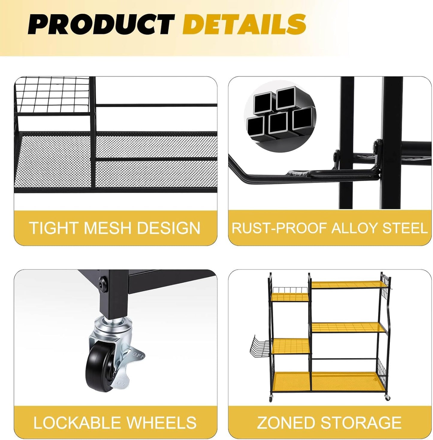 Garden Tool Organizer Rolling Cart Large Capacity Rust-Resistant Metal