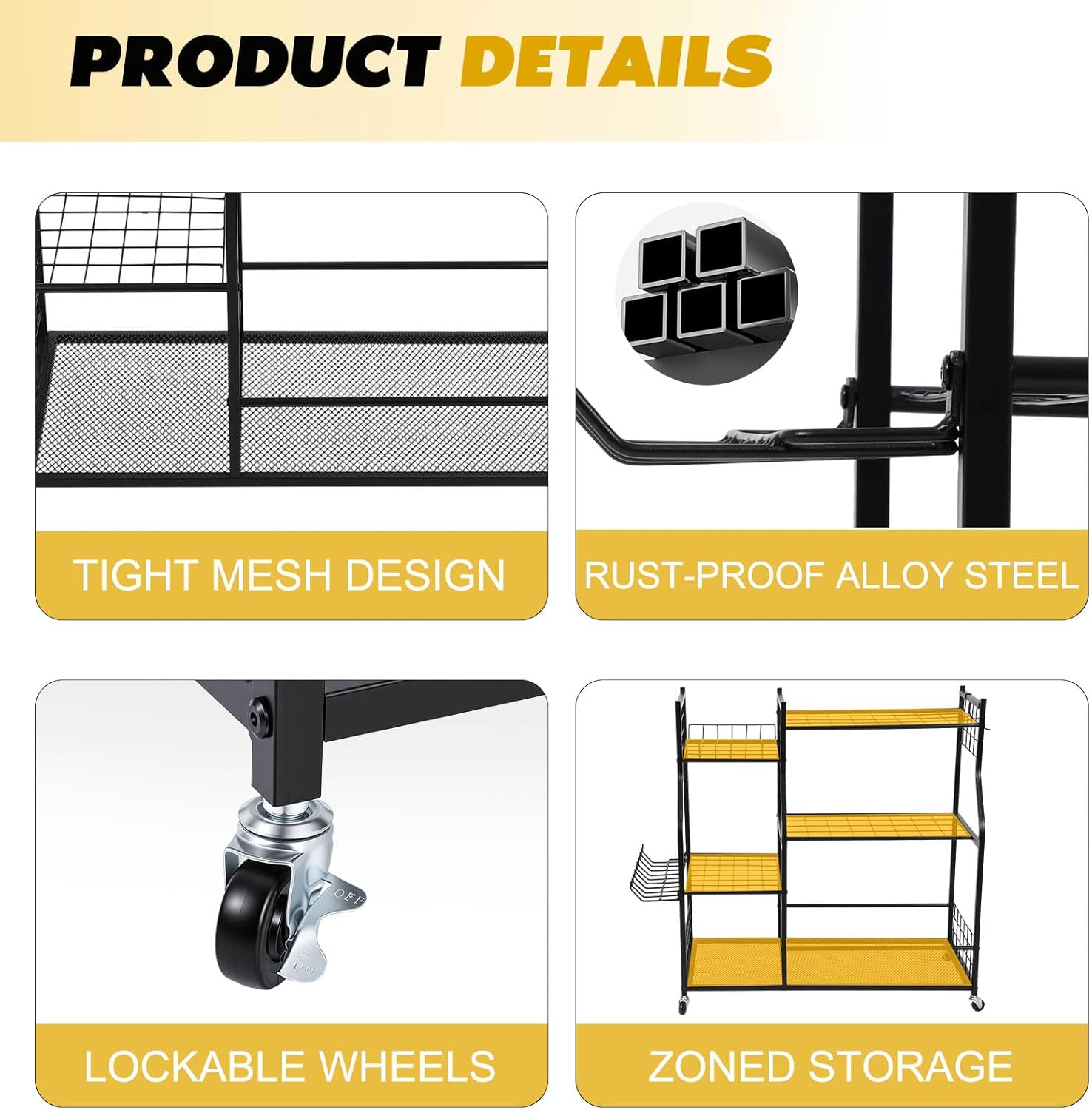 Garden Tool Organizer Rolling Cart Large Capacity Rust-Resistant Metal