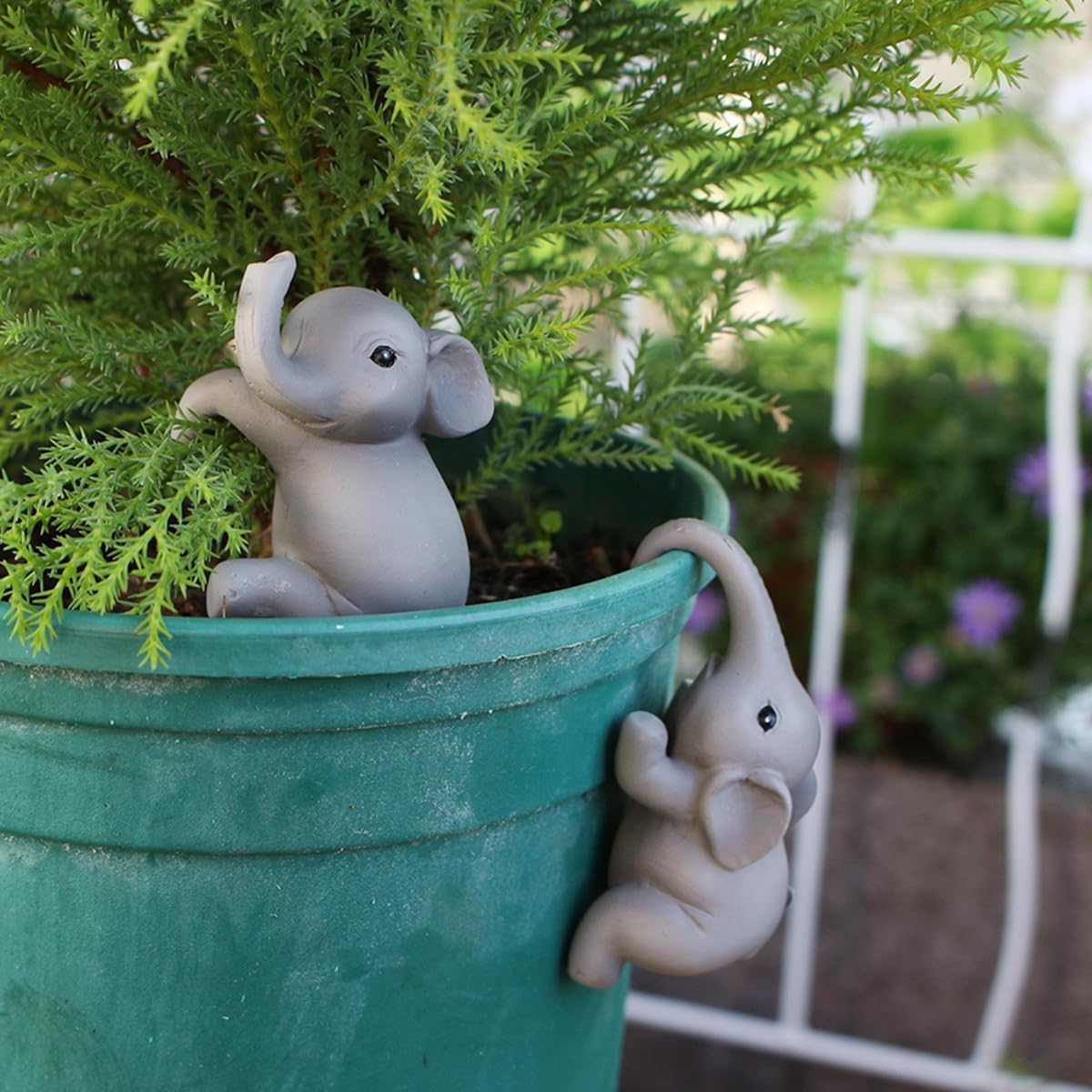 2Pcs Cute Climbing Elephant Statues Plant Pot Hang Figurines Resin Flower Pot Hanging Decorations Garden Balcony Yard Decoration