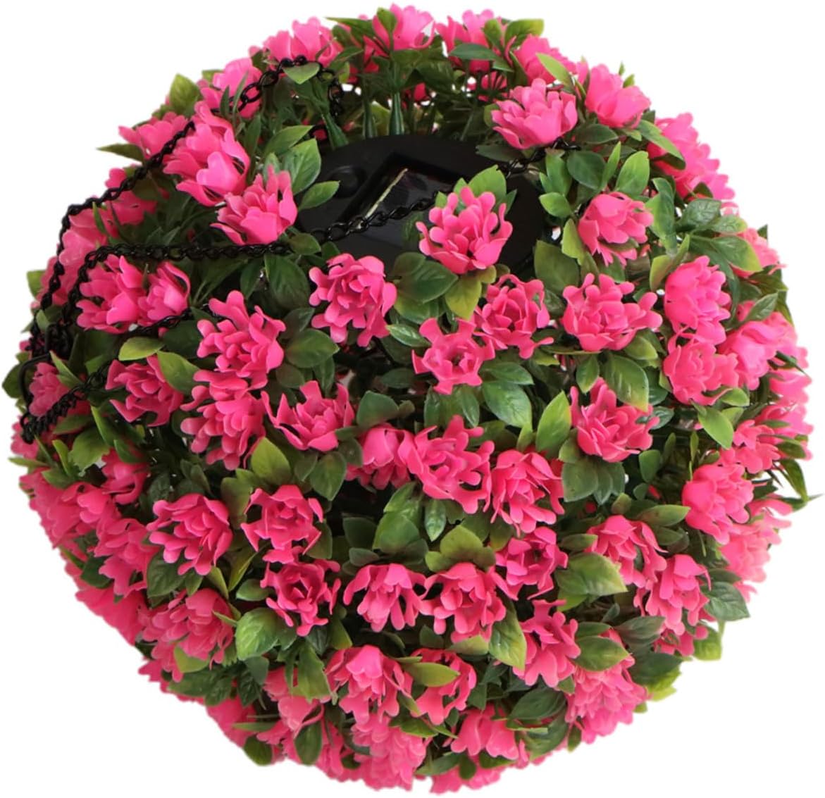 BESTOYARD Pink Flower Solar LED Hanging Topiary Ball, Artificial Grass Sphere with Solar Light for Outdoor Garden and Wedding Décor