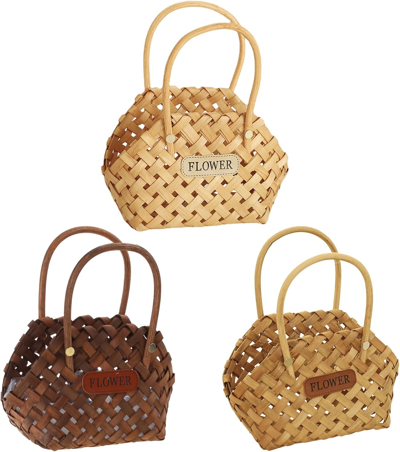 Woven Wood Flower Basket Hand-Held Flower Arrangement Basket Hand-Woven Flower Pot Wedding Flower Girl Baskets for Home