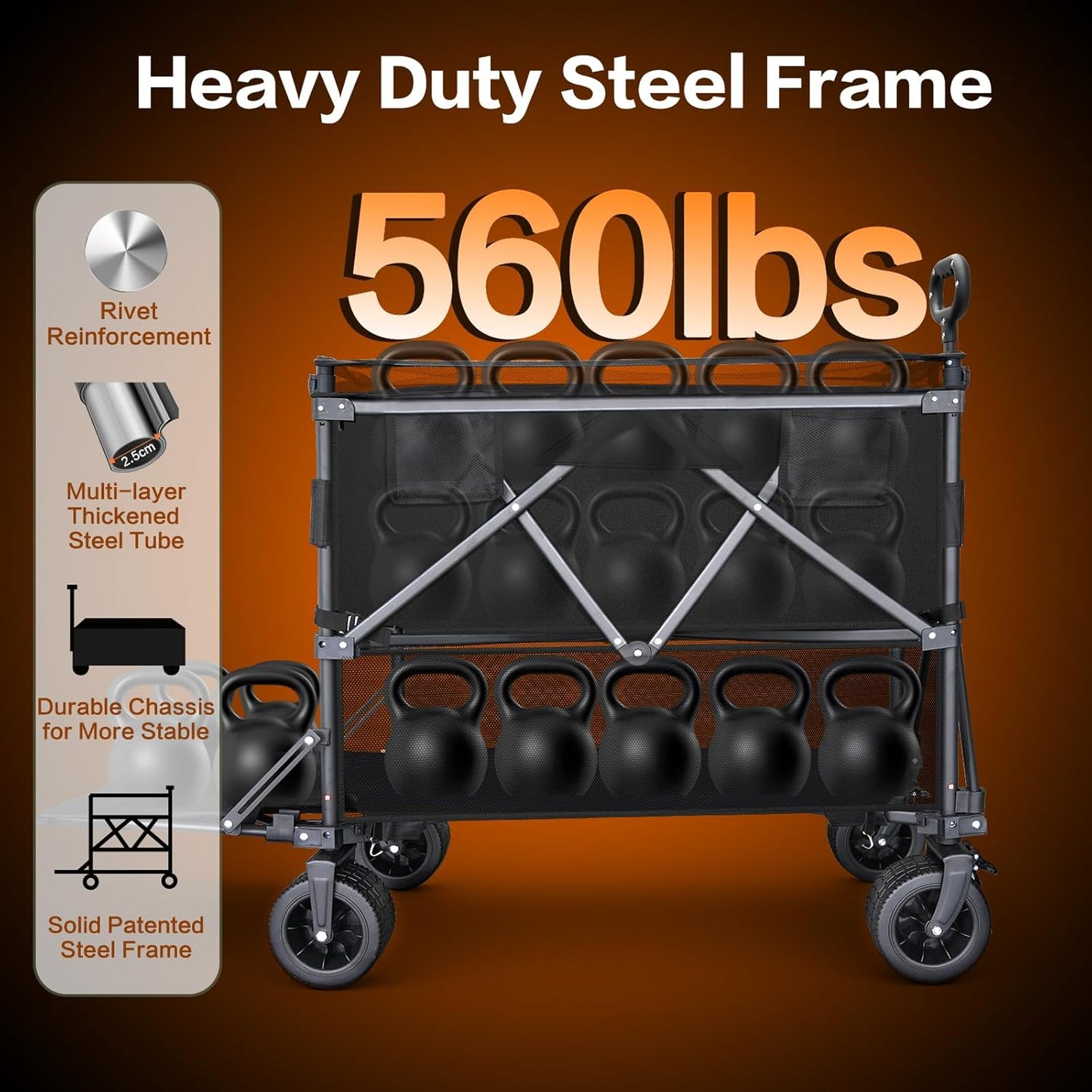 Double Decker Wagon with Retractable Mesh & Tailgate - 560Lbs Load Hea