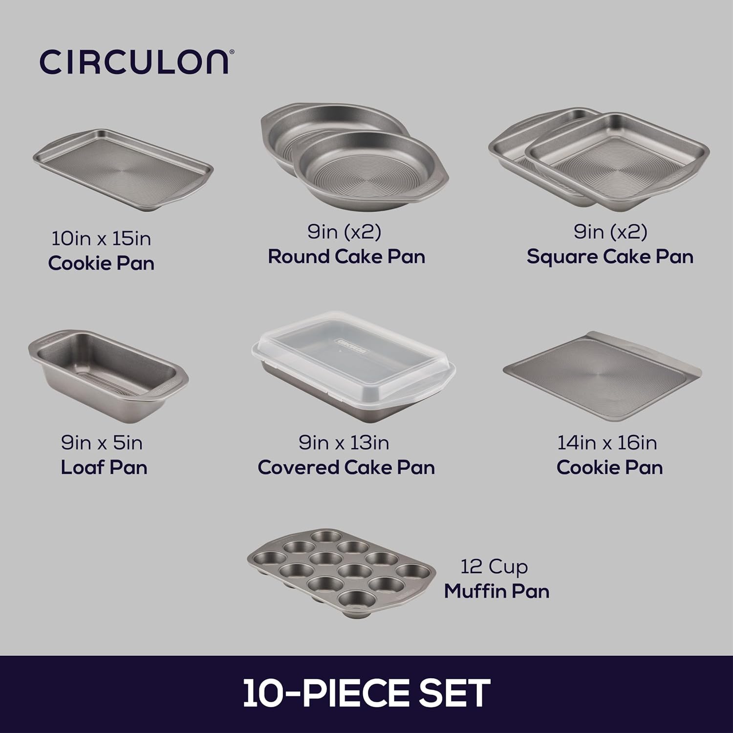 Circulon Total Nonstick Bakeware Set with Nonstick Bread Pan, Cookie S