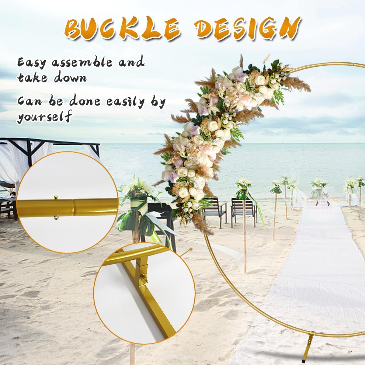 Round Backdrop Stand Circle Arch, 6.5ft Golden Metal Balloon Arch Kit for Party Decoration Wedding Arch Flower Ring Stand