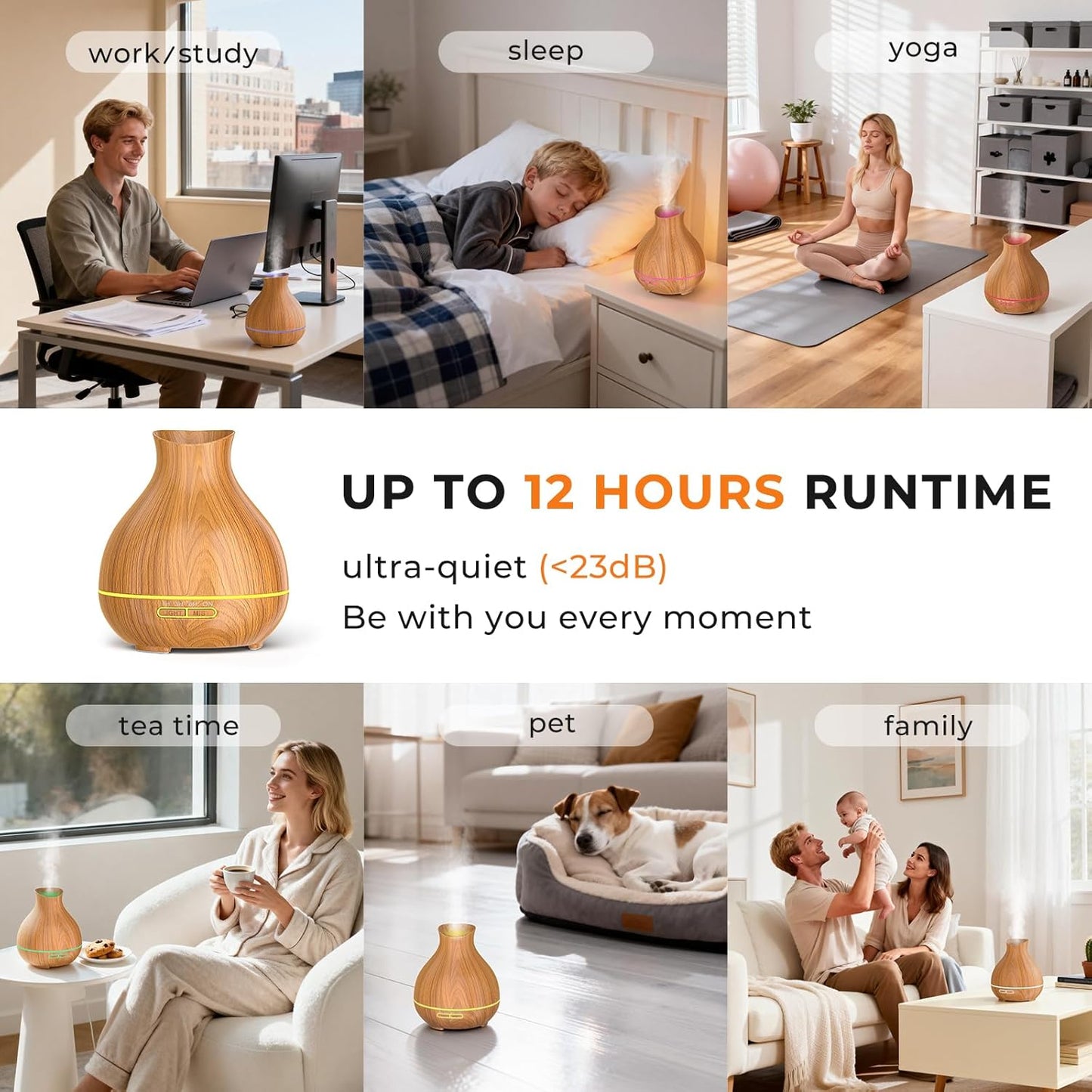 BZseed Aromatherapy Essential Oil Diffuser 550ml 12 Hours Wood Grain A