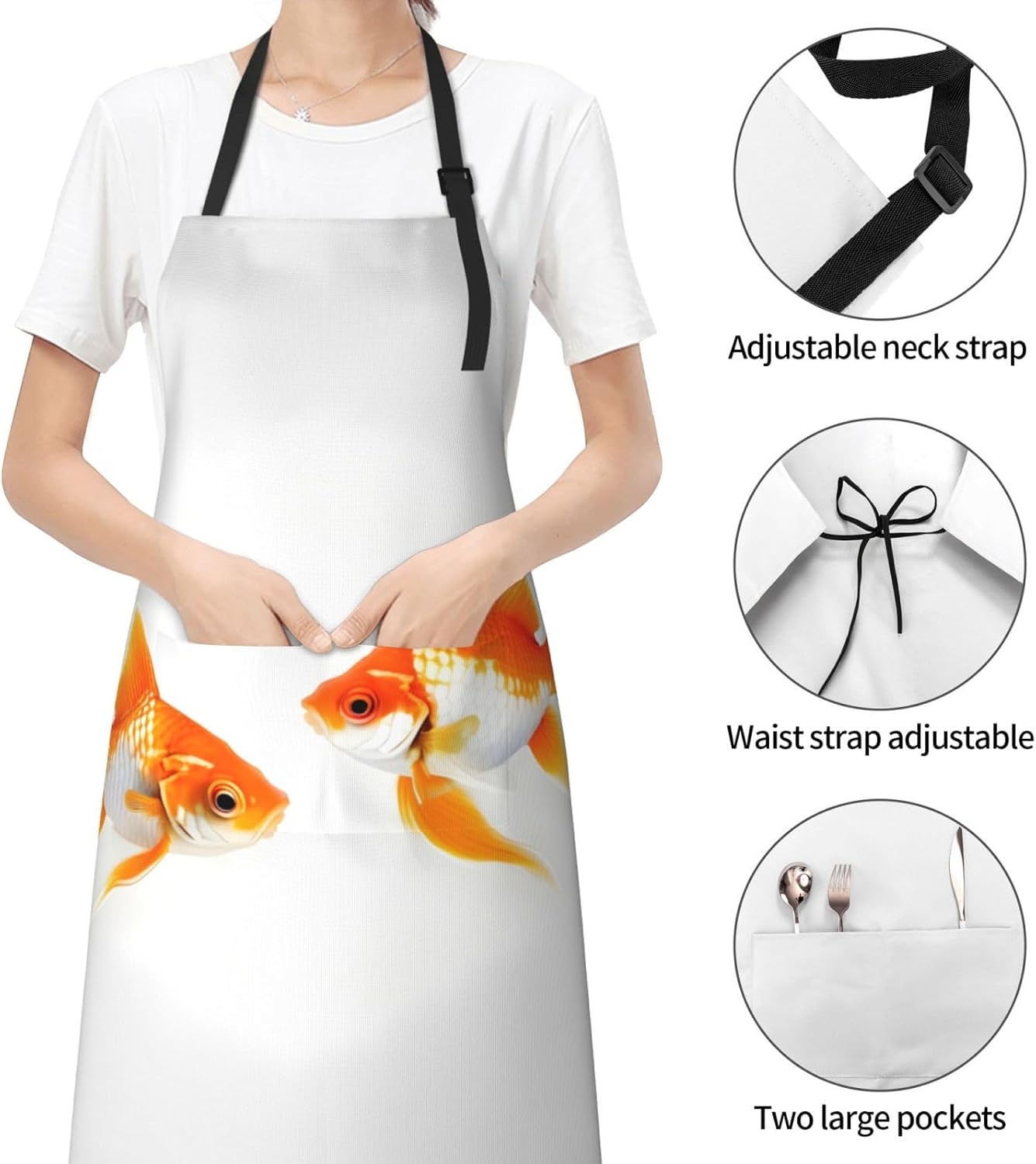 Cute goldfish Print Laundry apron 28x33 In Waterproof Kitchen Apron with Pockets for Cooking Baking