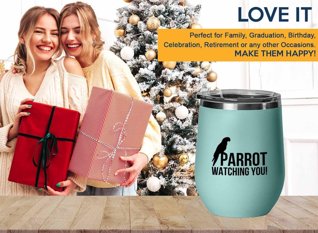 Birding Teal Edition Wine Tumbler 12oz - Parrot watching you - Bird Feeder Backyard Birdwatcher Gifts Birding Bird Lover