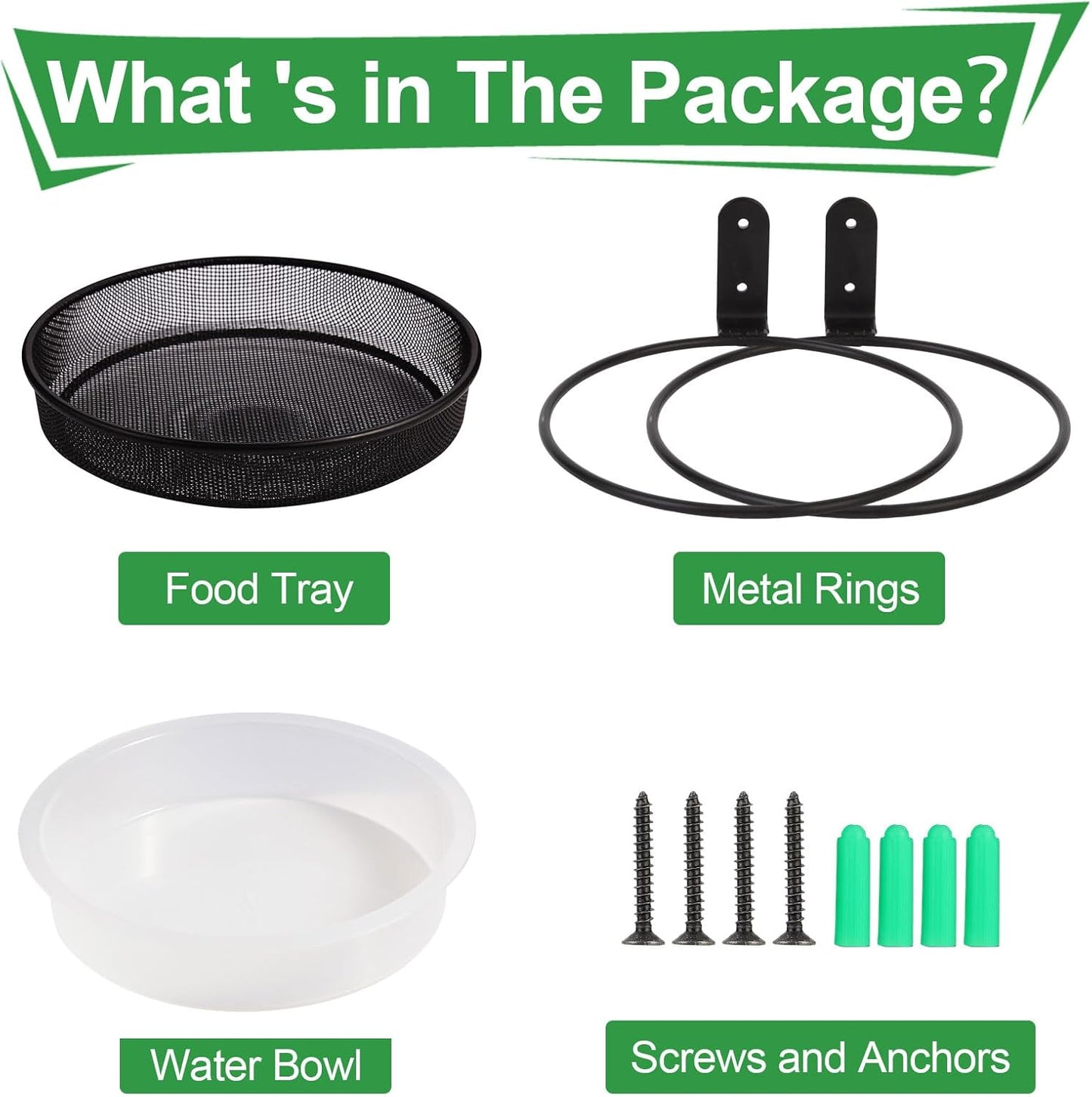 2 Fence Bird Feeder Trays - Outdoor Tree Mounted Wild Bird Bath, 7” in Diameter Feeders with Heavy-Duty Iron Rings, Installed on Wooden Fences, Trees, Decks, Indoor and Outdoor Walls