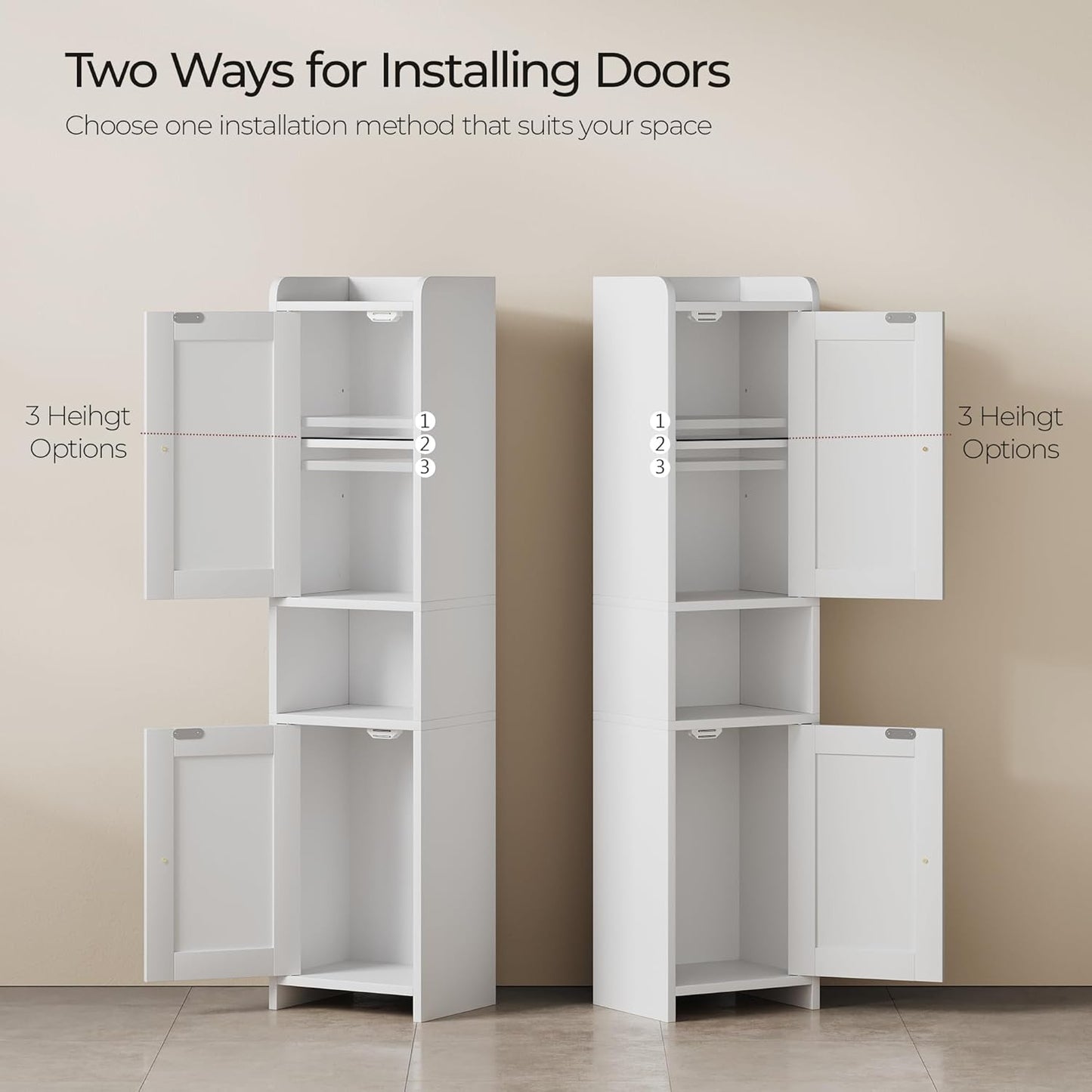 Bathroom Cabinet with 2 Doors, 7.3 x 9.8 x 40.4 Inches, Small Freestan