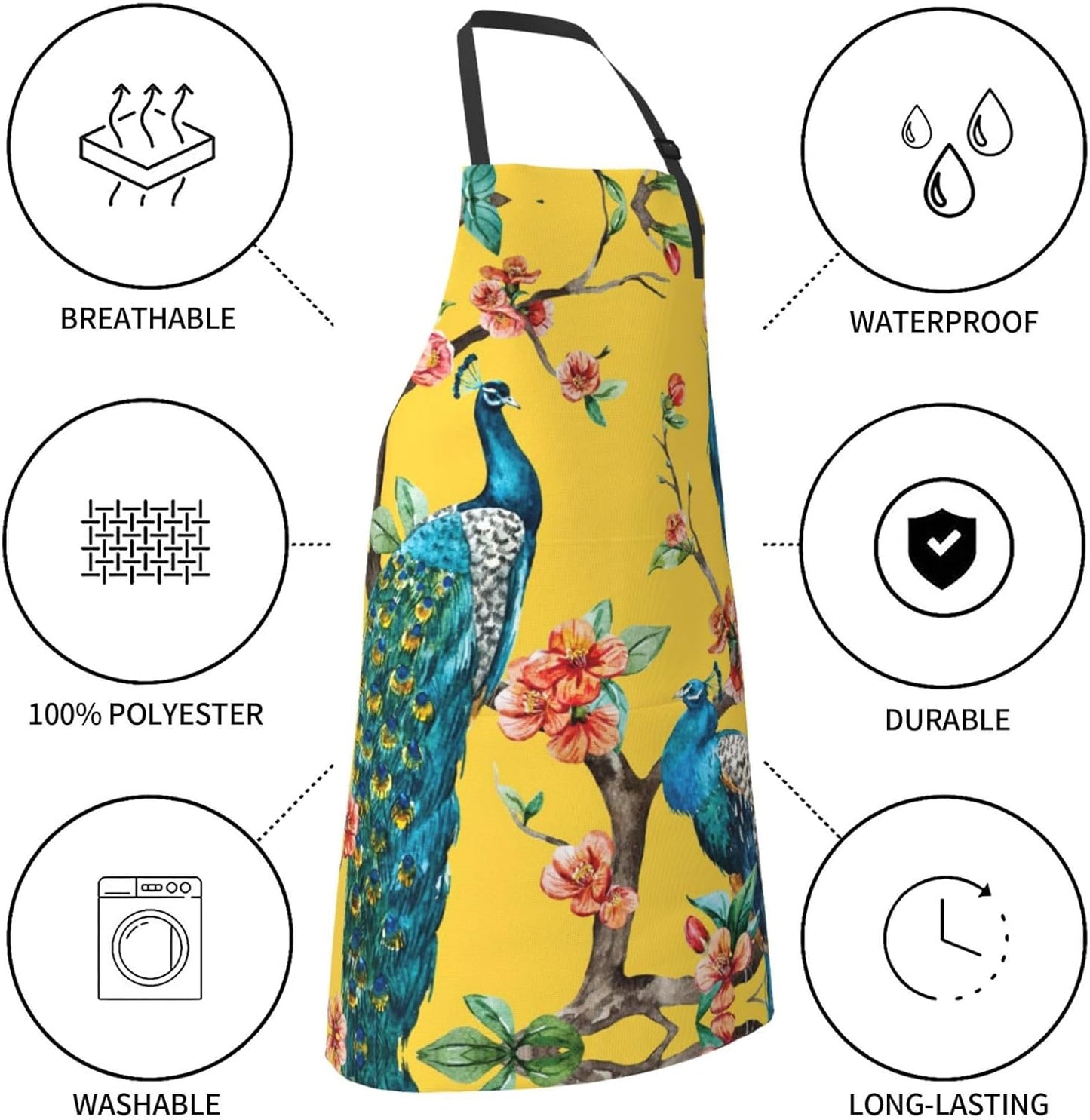 Beautiful Peacock Print 28x33 In Adult Kitchen Apron with Pockets Vers