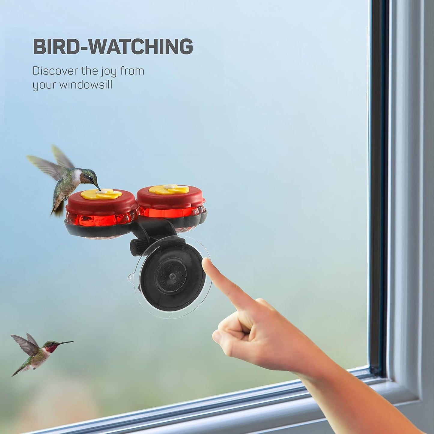 Handheld Small Glass Hummingbird Feeders (Set of 2) with Window Suction Mount Base - Window/Handheld or Tabletop Mini Hummingbird Feeders for Outdoors