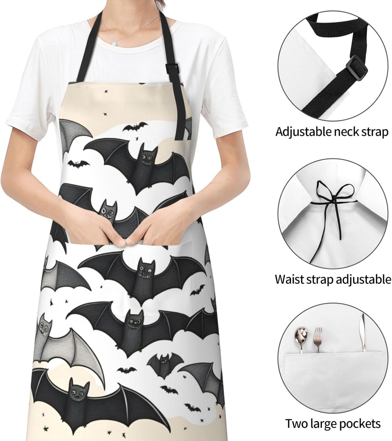 Halloween Flying Bats print Waterproof chef's apron with pocket apron for kitchen cooking baking barbecue and gardening