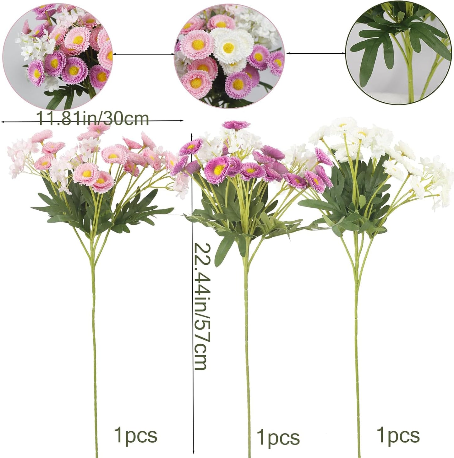 3 Pcs Artificial Daisy Flowers for Outdoors Summer Spring Decor Silk Flowers Wildflowers UV Resistant Faux Daisies Flowers for Planter Pots Home Indoor Table Centerpiece Vase Window Box