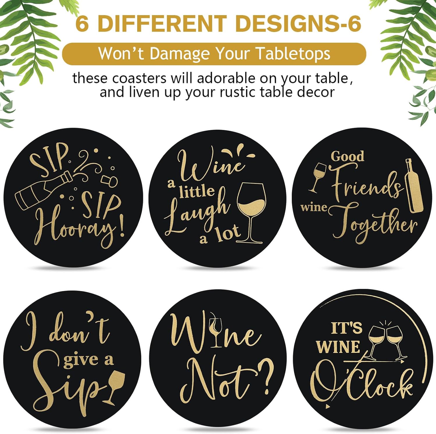 Wine Gifts Coasters for Women Set of 6 Wine Accessories for Lovers Hou