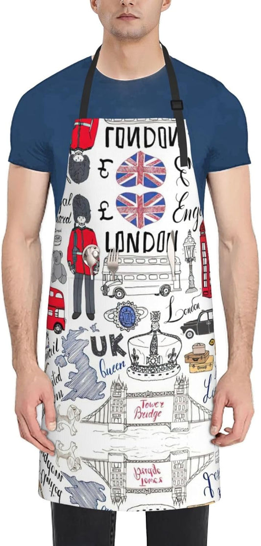I Love London Print Laundry apron 28x33 In Waterproof Kitchen Apron with Pockets for Cooking Baking