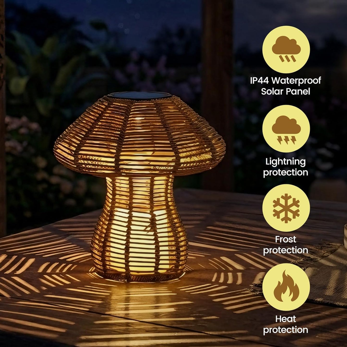 Portable Wireless Rattan Lamp for Indoor Outdoor, CE,RoHS Certified Solar Rechargeable & Replaceable Battery LED light, Handmade Small Table Light with Warm Candle Bulb for Patio Bedroom Restaurant
