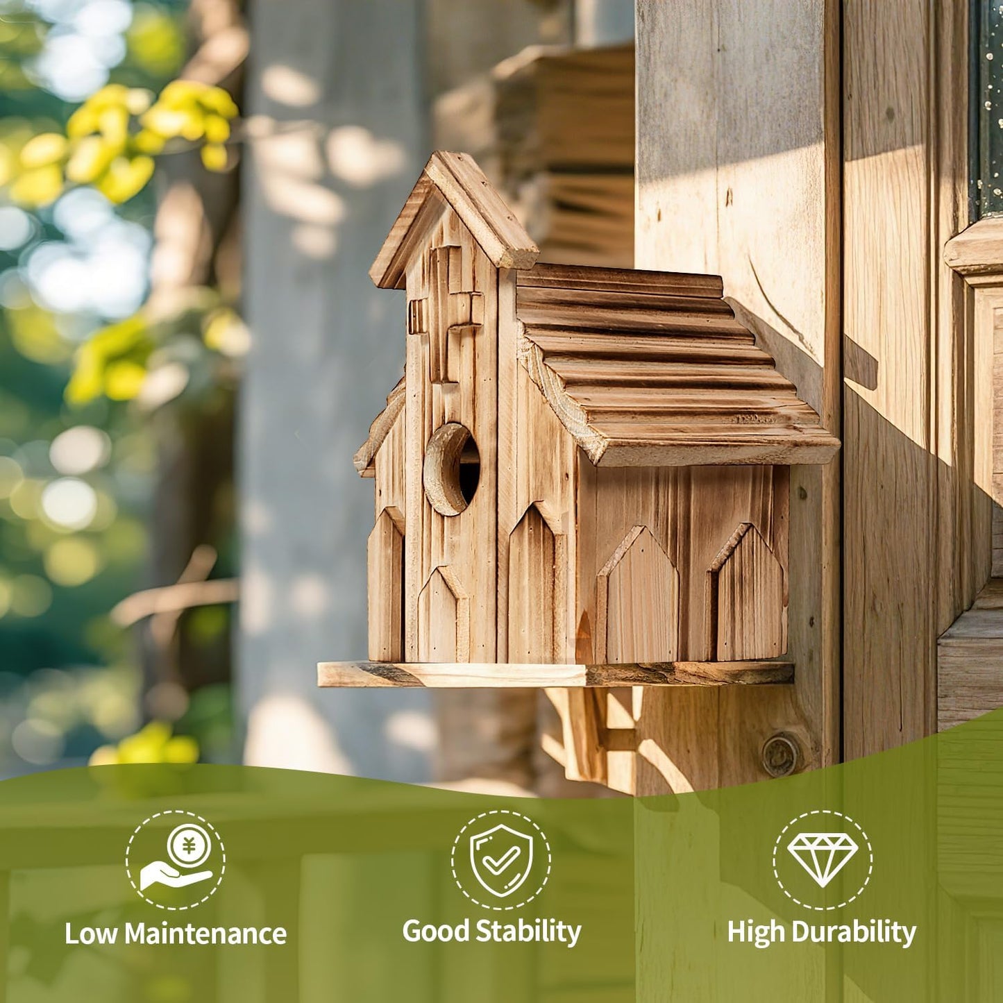 Church-Shaped Wooden Birdhouses, Cross Design Bird Houses for Outside, Hanging Birdhouse for Bluebird, Robin, Cardinal, Sparrow, and Finch, Bird Nesting Box for Outdoor Garden Decoration