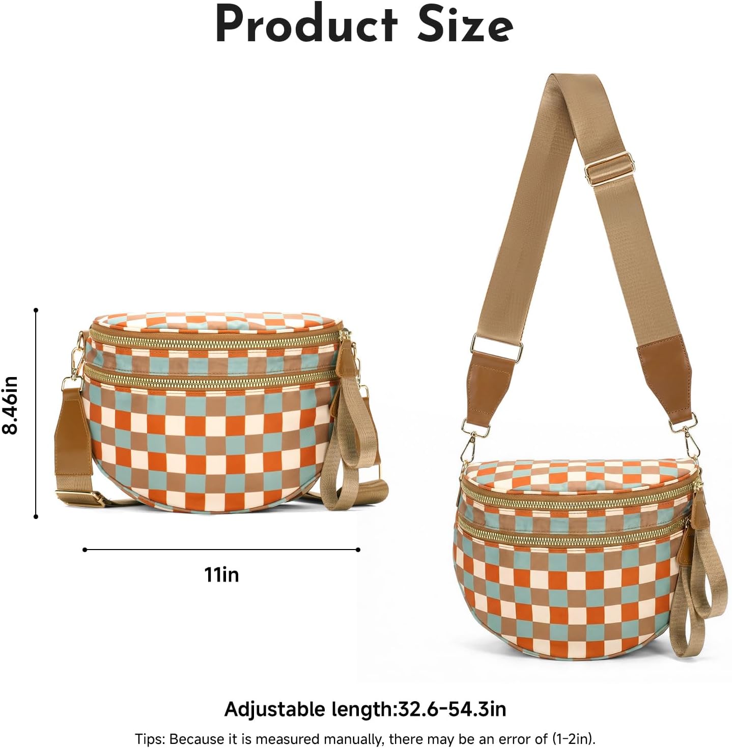 Checkered Crossbody Bag Nylon Bum Bags for Women Spacious Handbags Che