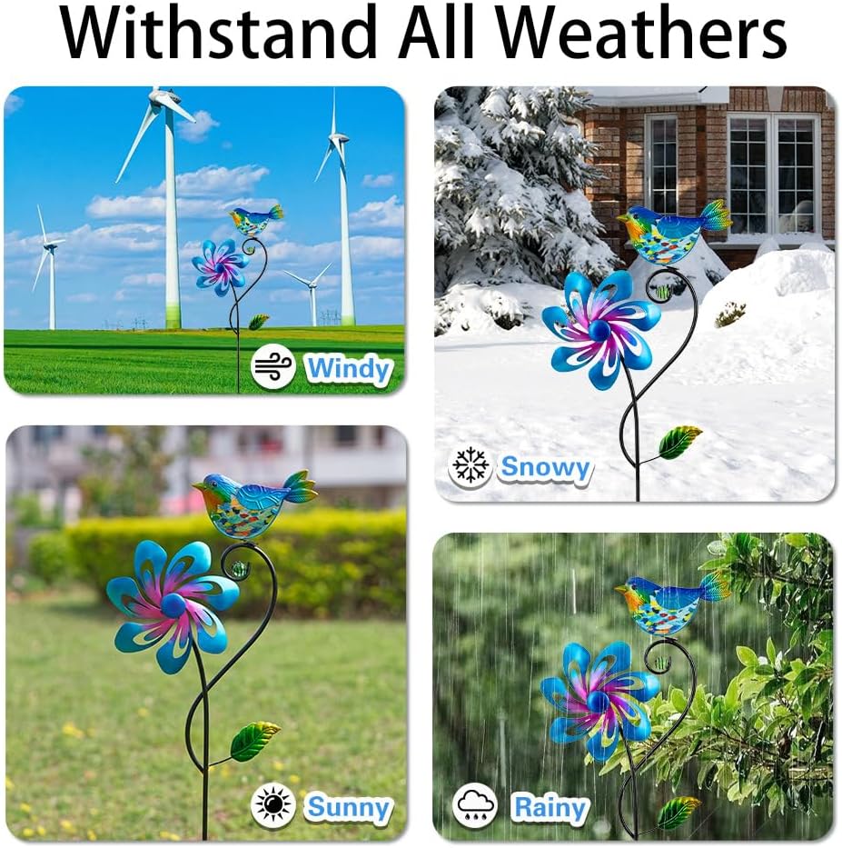 Wind Spinners Outdoor, Kinetic Metal Wind Spinner, Decorative Glass Bird Windmill Waterproof Pinwheels for Yard and Garden Decor