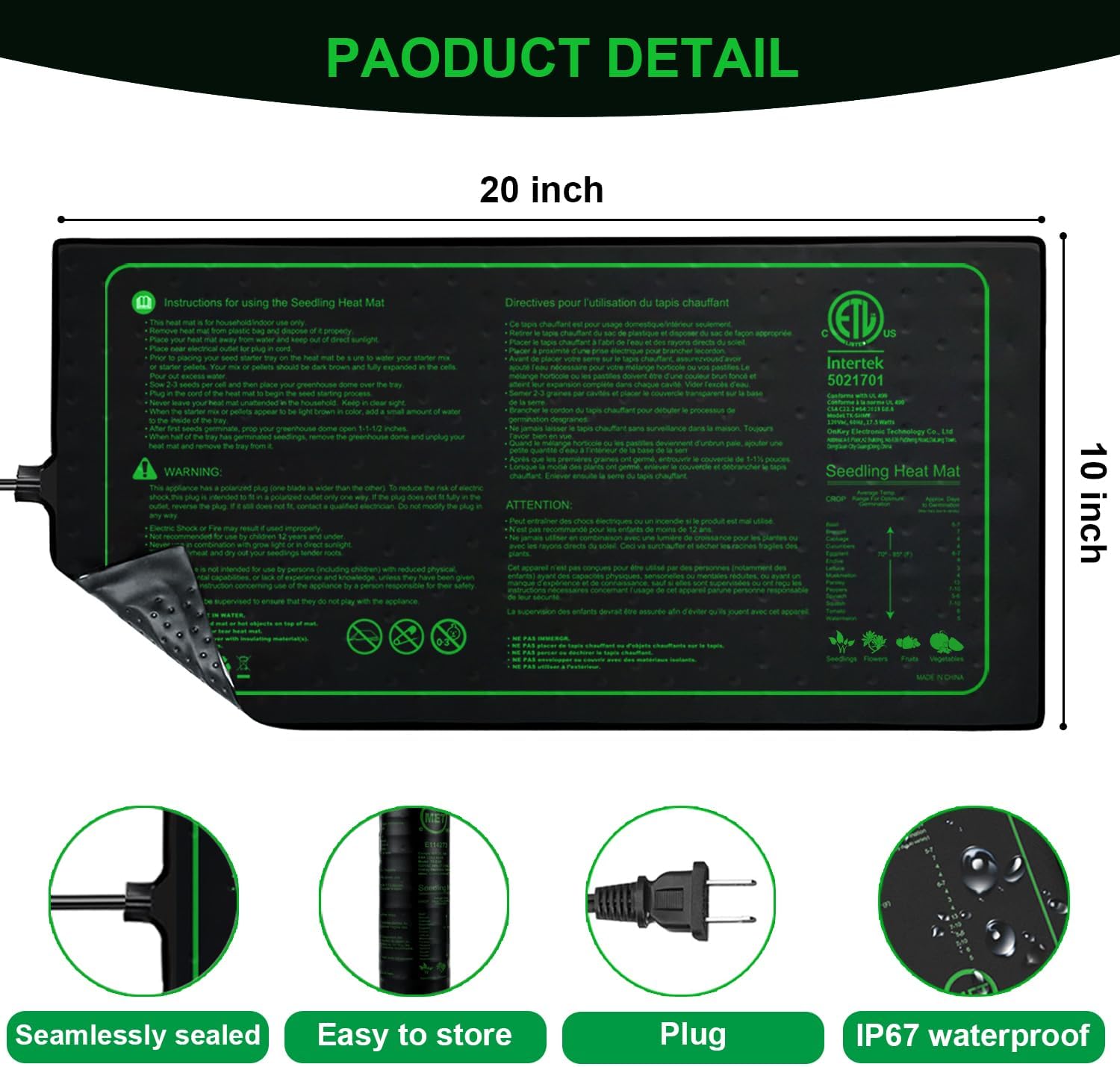 Upgrade Version 2PK Seedling Heat Mat with ETL Listed,Warm Hydroponic 
