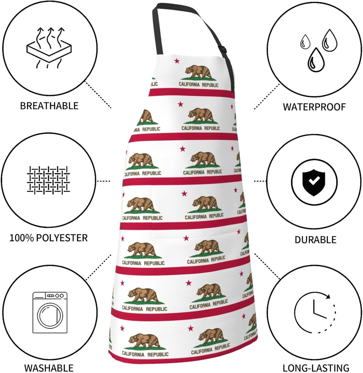 YANYU California state flag Print 28x33 In Kitchen Apron Stylish Chef Apron with Pockets for Cooking Baking Painting