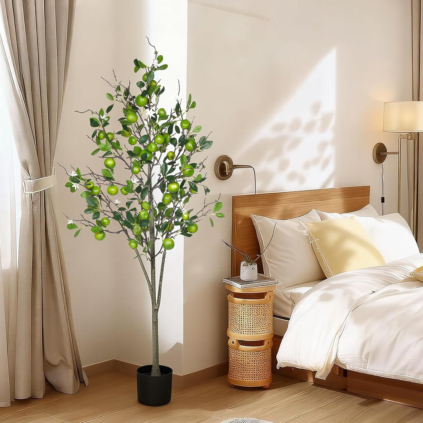 2 Pack Artificial Orange Tree with Realistic Leaves and Natural Trunk Faux Tree with Silk Leaves for Porch Home Office Farmhouse Indoor Outdoor Housewarming Gift