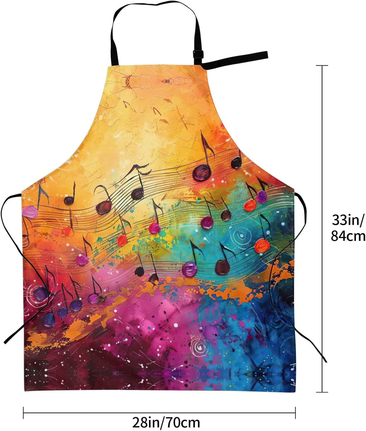 Colorful Music Notes print Waterproof chef's apron with pocket apron for kitchen cooking baking barbecue and gardening