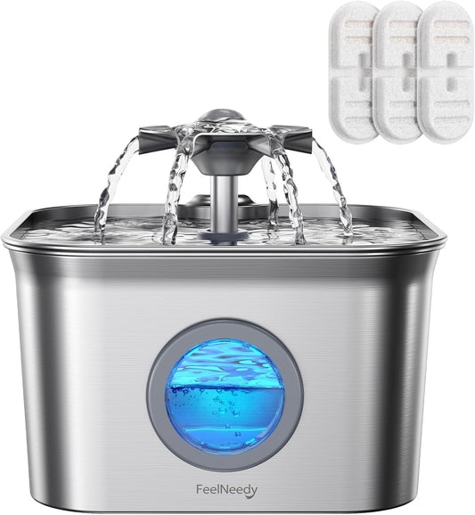 Stainless Steel Cat Water Fountain, 2.8L with 20dB Ultra-Quiet Pump- I