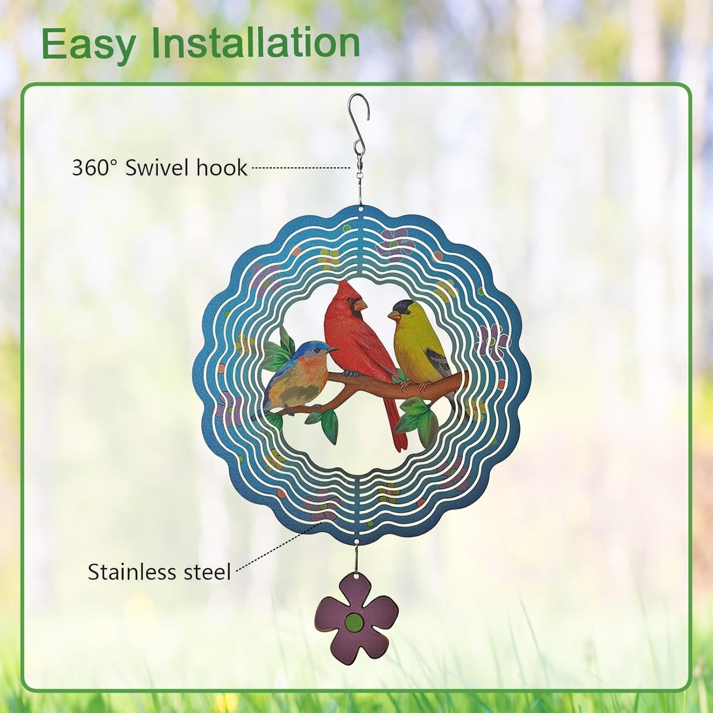 Birds Wind Spinner,Metal Wind Spinners for Outdoor,3D Double Sided Han