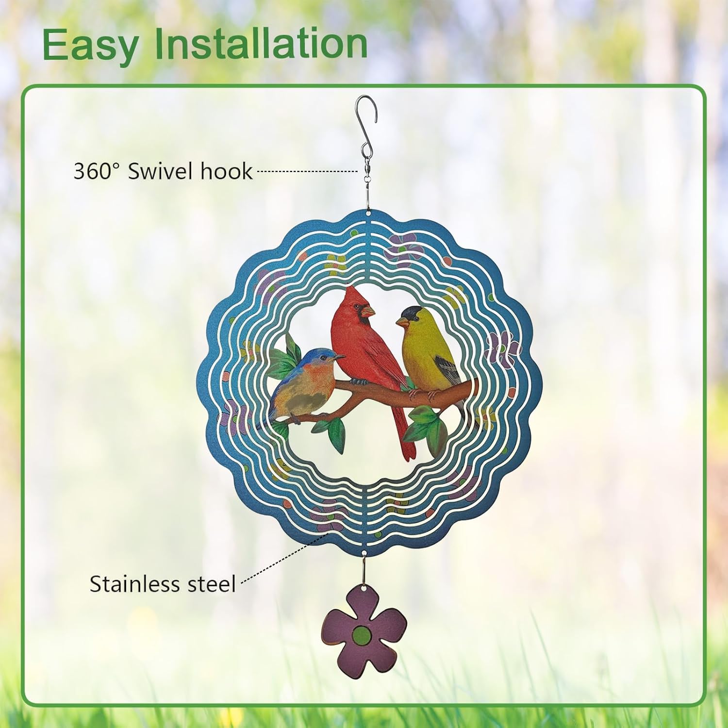 Birds Wind Spinner,Metal Wind Spinners for Outdoor,3D Double Sided Han