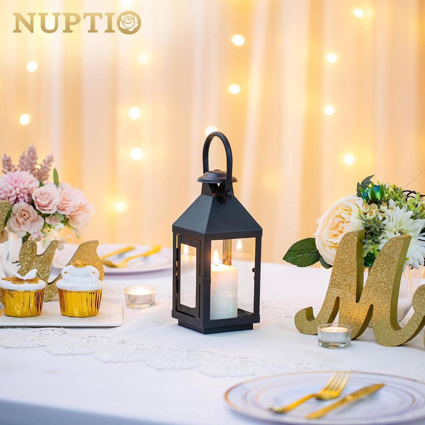 Nuptio Garden Lanterns for Pillar Candles Tall Vintage Style Metal Can