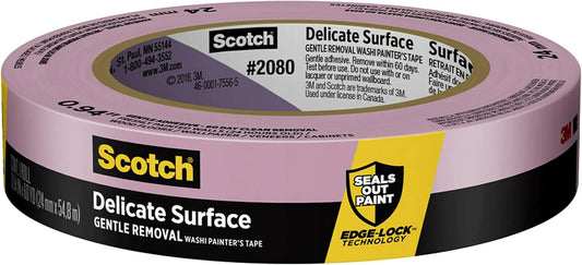 Scotch Delicate Surfaces Painters Tape, 0.94 in x 60 yd, Damage-Free Painting Prep, Protect Delicate Surfaces, UV & Sunlight Resistant, Solvent-Free Adhesive, Indoor Masking Tape, 1 Roll (2080EL-24E)