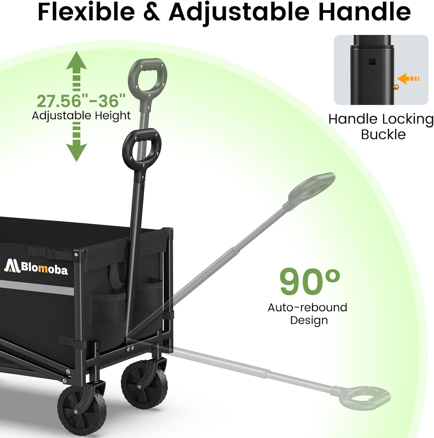Collapsible Wagon Cart, Flexible Handle, Portable Collapsible Wagon wi