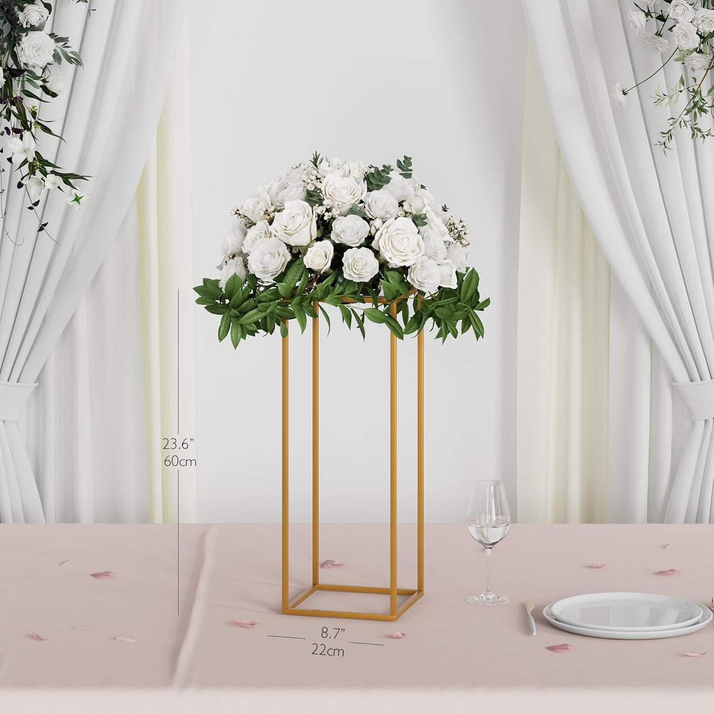 TEKXYZ 2 Pcs 23.6 Inch Tall Metal Flower Stand, Gold Centerpieces For Wedding, Event Party Props, Patio Decor