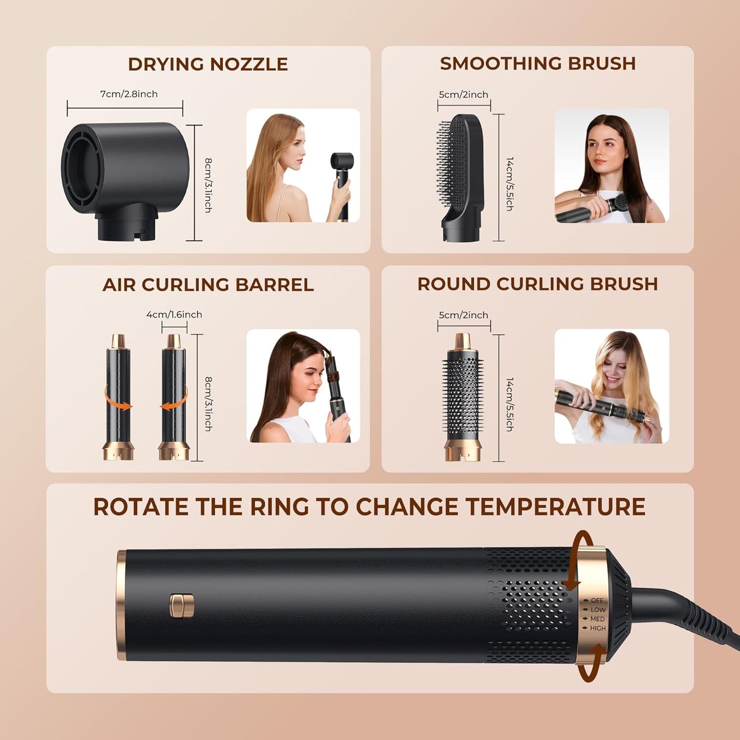5 in 1 Blow Dryer Brush, Upgrade Hair Dryer Brush Air Curler Air Curli