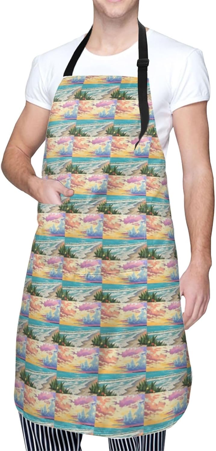 YANYU Palm Tree Sunset Print 28x33 In Kitchen Apron Stylish Chef Apron