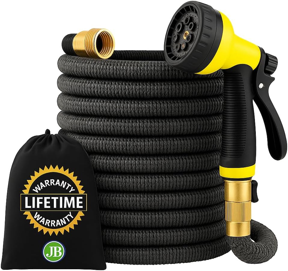 J&B XpandaHose 100ft Expandable Garden Hose – Ultra-Strong 3750D, 4-La
