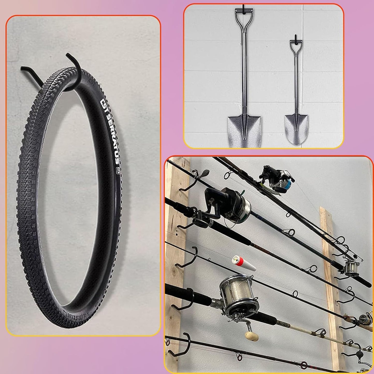 Heavy Duty Bike Hooks for Garage Ceiling - 6-Pack (Red) Storage Hooks 