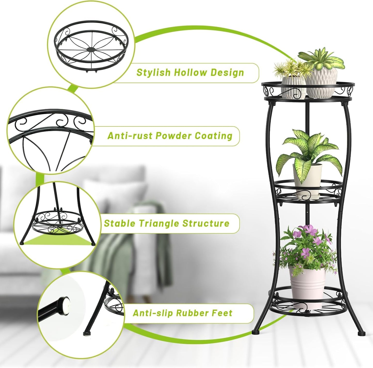 KMOTASUO 3 Tier Tall Metal Plant Stand, 33 Inch Plant Stands Indoor Ou