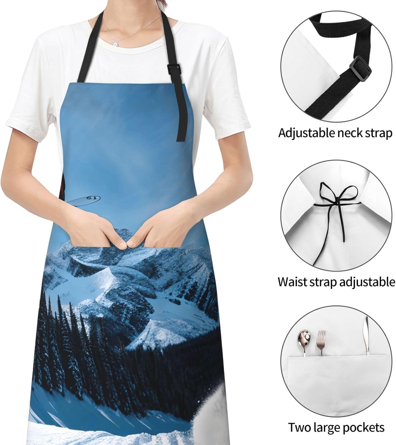 YANYU Snowboarding Print 28x33 In Kitchen Apron Stylish Chef Apron with Pockets for Cooking Baking Painting