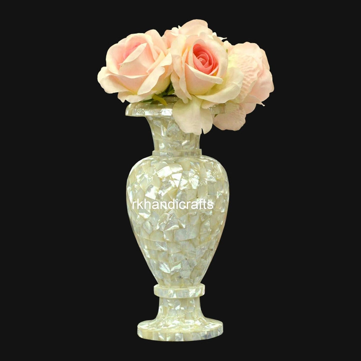 Mother of Pearl Overlay Work Plant Stand with Adorable Look Marble Flower Pot for Hotel Decor 10 Inches