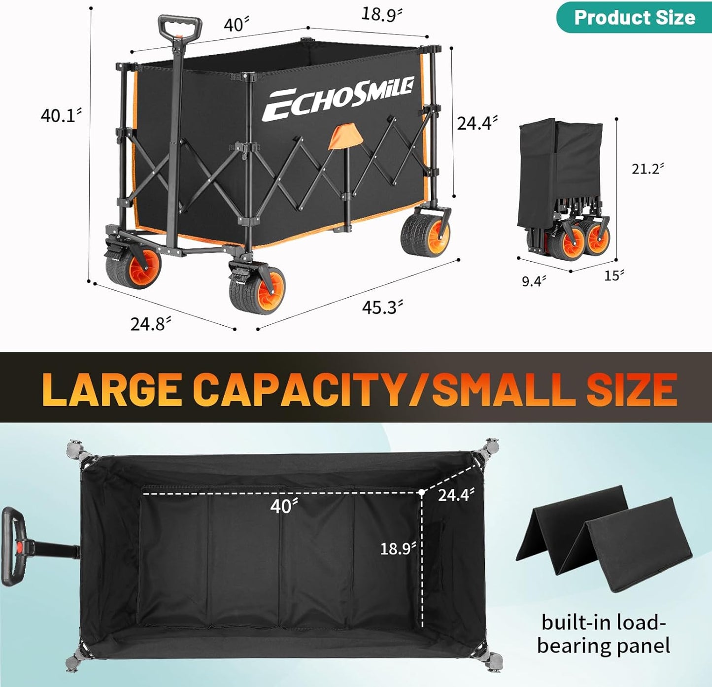EchoSmile Collapsible Foldable Extended Wagon with 500lbs Weight Capac